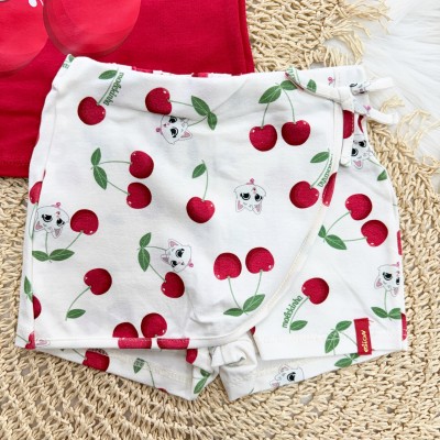 Conj. Blusa Sweet Cherries e Short - Vermelho cerejinha